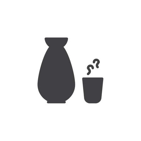 Sake Traditional Japanese alcohol drink vector icon. filled flat sign for mobile concept and web design. Rice sake and cup simple solid icon. Symbol, logo illustration. Pixel perfect vector graphicsのイラスト素材