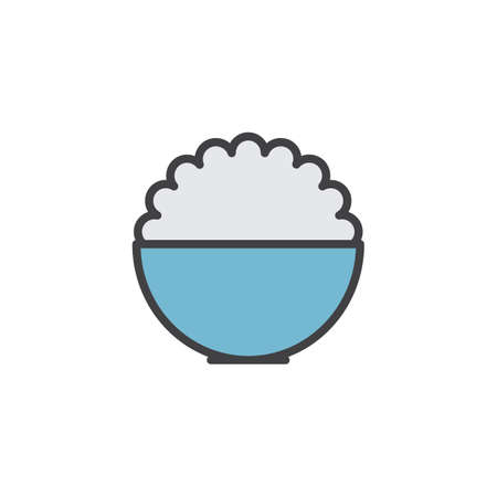 Rice bowl filled outline icon, line vector sign, linear colorful pictogram isolated on white. Traditional Japanese food symbol, illustration. Pixel perfect vector graphicsのイラスト素材