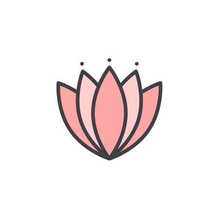 Oriental lotus filled outline icon, line vector sign, linear colorful pictogram isolated on white. Japanese lily water flower symbol, illustration. Pixel perfect vector graphicsのイラスト素材