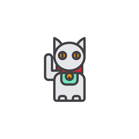 Maneki Neko cat filled outline icon, line vector sign, linear colorful pictogram isolated on white. Lucky Japan cat symbol, illustration. Pixel perfect vector graphicsのイラスト素材