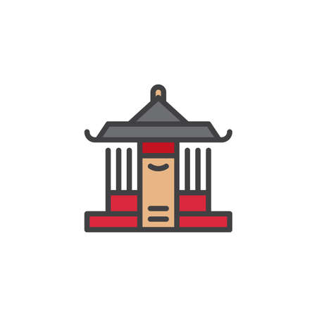 Shinto shrine building filled outline icon, line vector sign, linear colorful pictogram isolated on white. Pagoda symbol, illustration. Pixel perfect vector graphicsのイラスト素材
