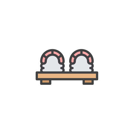 Sushi on cutting board filled outline icon, line vector sign, linear colorful pictogram isolated on white. Japanese sushi roll symbol, illustration. Pixel perfect vector graphicsのイラスト素材