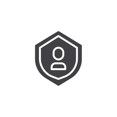User Protection Shield vector icon. filled flat sign for mobile concept and web design. shield with person silhouette simple solid icon. Symbol, illustration. Pixel perfect vector graphicsのイラスト素材