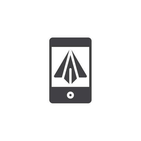 Phone with paper plane vector icon. filled flat sign for mobile concept and web design. Send Message simple solid icon. Symbol, illustration. Pixel perfect vector graphicsのイラスト素材