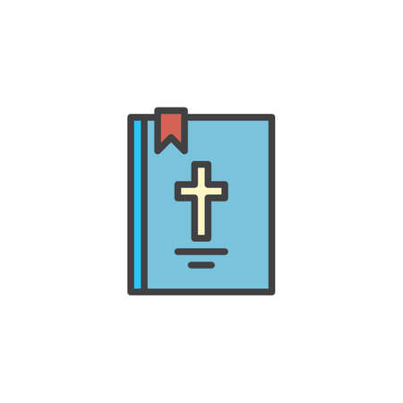 Bible book with cross filled outline icon, line vector sign, linear colorful pictogram isolated on white. Holy Bible Symbol, illustration. Pixel perfect vector graphicsのイラスト素材