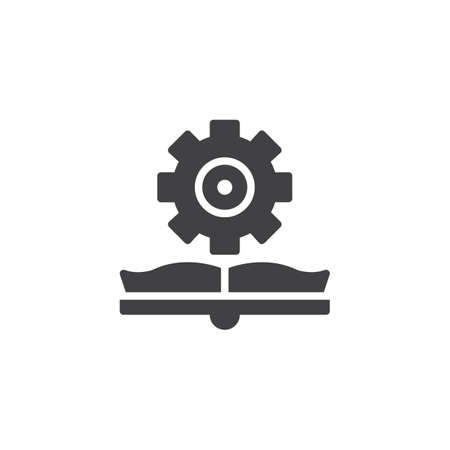 Open book and gear vector icon. filled flat sign for mobile concept and web design. Book with cogwheel simple solid icon. Symbol, logo illustration. Pixel perfect vector graphicsの写真素材