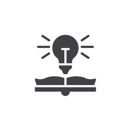 Book with light bulb vector icon. filled flat sign for mobile concept and web design. Idea lamp and book simple solid icon. Symbol, logo illustration. Pixel perfect vector graphicsのイラスト素材