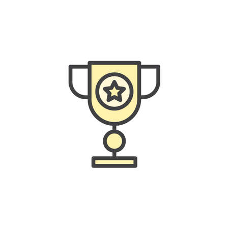 Trophy cup filled outline icon, line vector sign, linear colorful pictogram isolated on white. Cup with star symbol, logo illustration. Pixel perfect vector graphicsのイラスト素材