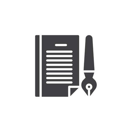Paper document and ink pen vector icon. filled flat sign for mobile concept and web design. Writing simple solid icon. Symbol, logo illustration. Pixel perfect vector graphicsのイラスト素材