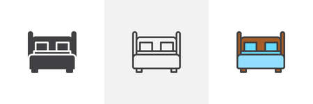 Large double bed icon. Line, solid and filled outline colorful version, outline and filled vector sign. Bedroom symbol, logo illustration. Different style icons set. Pixel perfect vector graphicsのイラスト素材