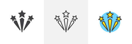 Fireworks icon. Line, solid and filled outline colorful version, outline and filled vector sign....