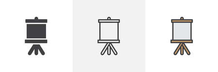 Easel with canvas icon. Line, solid and filled outline colorful version, outline and filled vector sign. Symbol, logo illustration. Different style icons set. Pixel perfect vector graphicsのイラスト素材