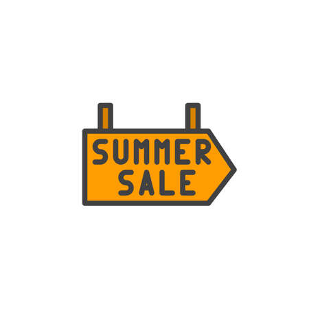 Summer sale sign post filled outline icon, line vector sign, linear colorful pictogram isolated on white. Symbol, logo illustration. Pixel perfect vector graphicsのイラスト素材