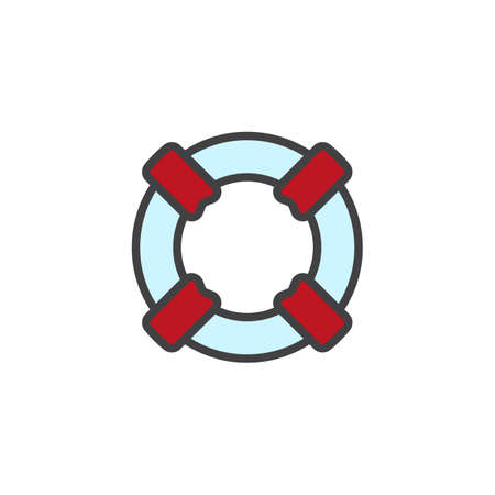 Lifesaver filled outline icon, line vector sign, linear colorful pictogram isolated on white. Lifebuoy symbol, illustration. Pixel perfect vector graphicsのイラスト素材