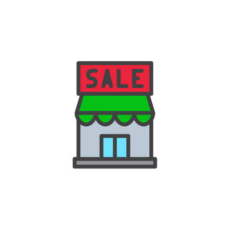 Discount shop filled outline icon, line vector sign, linear colorful pictogram isolated on white. Sale market symbol, logo illustration. Pixel perfect vector graphicsのイラスト素材