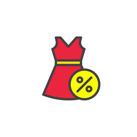 Dress sale filled outline icon, line vector sign, linear colorful pictogram isolated on white. Discount summer sale symbol, logo illustration. Pixel perfect vector graphicsのイラスト素材