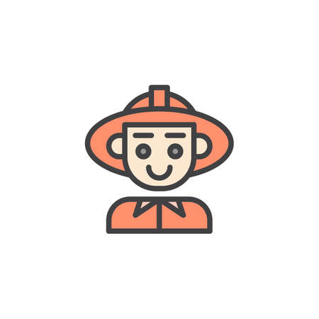 Firefighter man filled outline icon, line vector sign, linear colorful pictogram isolated on white. Fireman person symbol, logo illustration. Pixel perfect vector graphicsのイラスト素材