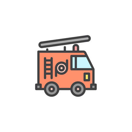 Fire truck filled outline icon, line vector sign, linear colorful pictogram isolated on white....