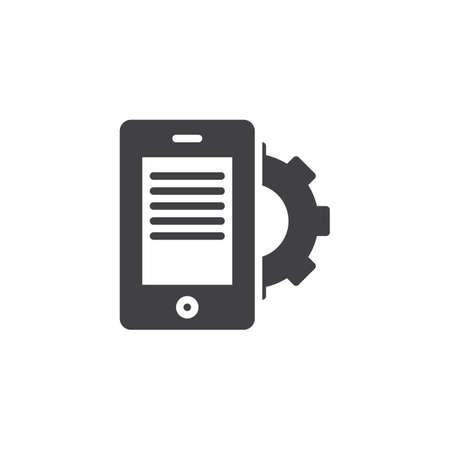 Mobile settings vector icon. filled flat sign for mobile concept and web design. Smartphone and gear simple solid icon. Symbol, logo illustration. Pixel perfect vector graphicsのイラスト素材