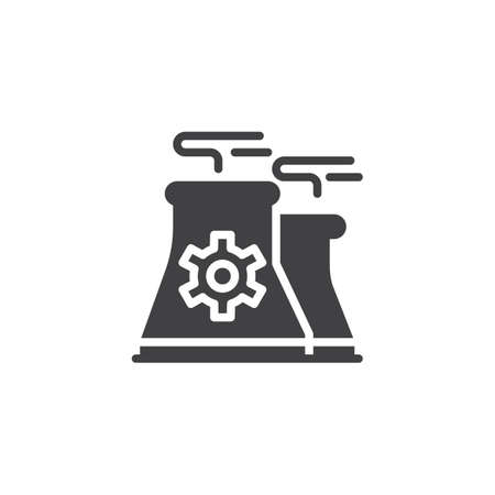 Nuclear plant with gear vector icon. filled flat sign for mobile concept and web design. Industrial processes simple solid icon. Symbol, logo illustration. Pixel perfect vector graphicsのイラスト素材
