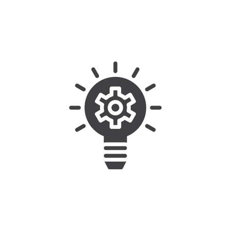 Idea lamp with gear vector icon. filled flat sign for mobile concept and web design. Setting gear light bulb simple solid icon. Symbol, logo illustration. Pixel perfect vector graphicsのイラスト素材