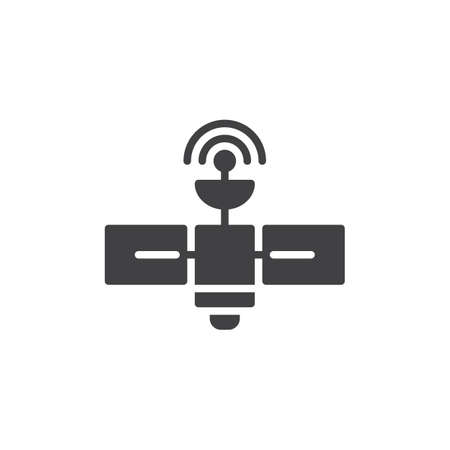 Space Satellite vector icon. filled flat sign for mobile concept and web design. Space station simple solid icon. Symbol, illustration. Pixel perfect vector graphicsのイラスト素材
