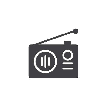 Old radio vector icon. filled flat sign for mobile concept and web design. Radio with antenna simple solid icon. Symbol, illustration. Pixel perfect vector graphicsのイラスト素材
