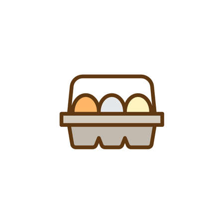 Eggs In Box Package filled outline icon, line vector sign, linear colorful pictogram isolated on white. Egg container symbol, logo illustration. Pixel perfect vector graphicsのイラスト素材