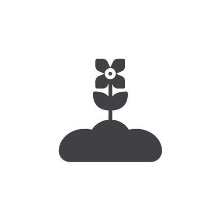 Growing Flower vector icon. filled flat sign for mobile concept and web design. Plant in soil simple solid icon. Symbol, logo illustration. Pixel perfect vector graphicsのイラスト素材