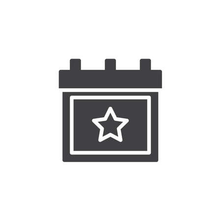 Calendar with star vector icon. filled flat sign for mobile concept and web design. Favourites Day simple solid icon. Symbol, logo illustration. Pixel perfect vector graphicsのイラスト素材
