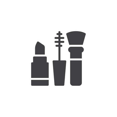 Lipstick mascara and brush vector icon. filled flat sign for mobile concept and web design. Makeup set simple solid icon. Symbol, logo illustration. Pixel perfect vector graphicsのイラスト素材