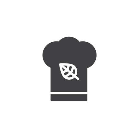 Chef hat with leaf vector icon. filled flat sign for mobile concept and web design. Organic food chef simple solid icon. Symbol, logo illustration. Pixel perfect vector graphicsのイラスト素材