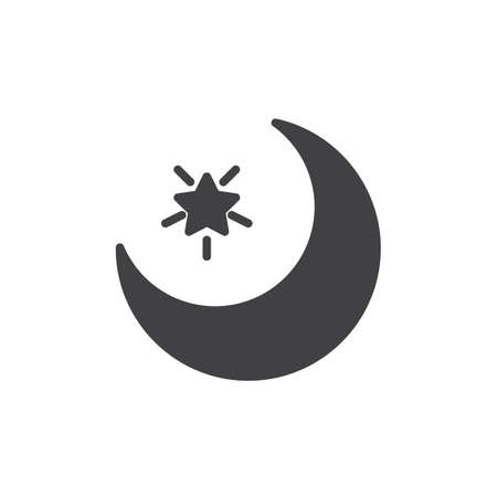 Crescent moon and star vector icon. filled flat sign for mobile concept and web design. Night time simple solid icon. Islam symbol, logo illustration. Pixel perfect vector graphicsの写真素材