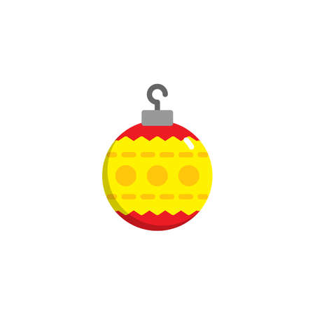 Christmas ball decorated flat icon, vector sign, colorful pictogram isolated on white. Baubles symbol, logo illustration. Flat style designのイラスト素材