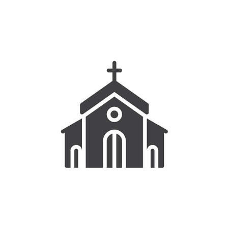Church building vector icon. filled flat sign for mobile concept and web design. Catholic church simple solid icon. Symbol, logo illustration. Pixel perfect vector graphicsのイラスト素材