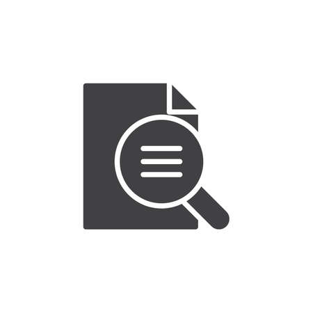Document and Magnifying Glass vector icon. filled flat sign for mobile concept and web design. Document search solid icon. Symbol, logo illustration. Pixel perfect vector graphicsのイラスト素材