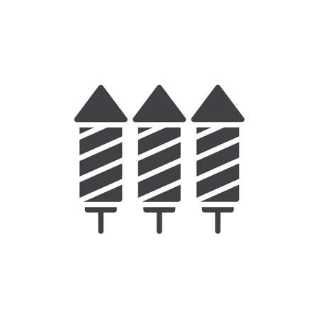 Striped firework rockets vector icon. filled flat sign for mobile concept and web design. Pyrotechnic rockets simple solid icon. Symbol,  illustration. Pixel perfect vector graphicsのイラスト素材
