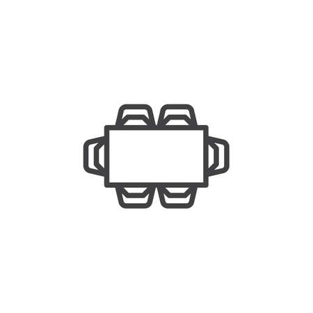 Dining table and chairs top view outline icon. linear style sign for mobile concept and web design. living room interior furniture simple line vector icon. Symbol, logo illustration. Pixel perfectのイラスト素材