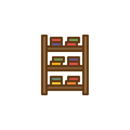 Shelf and books filled outline icon, line vector sign, linear colorful pictogram isolated on white. Bookshelf symbol, illustration. Pixel perfect vector graphicsのイラスト素材