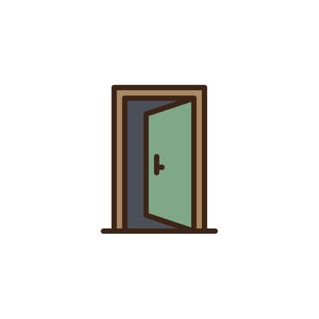 Open door filled outline icon, line vector sign, linear colorful pictogram isolated on white. Push door exit doorway symbol, logo illustration. Pixel perfect vector graphicsのイラスト素材