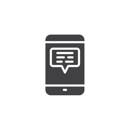 Mobile chat vector icon. filled flat sign for mobile concept and web design. Smartphone with speech bubble on screen simple solid icon. Symbol, logo illustration. Pixel perfect vector graphicsのイラスト素材