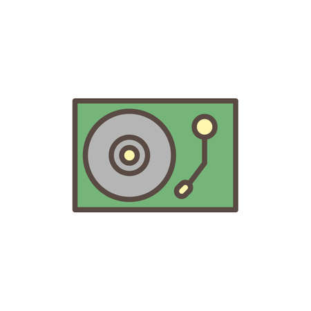 Record player filled outline icon, line vector sign, linear colorful pictogram isolated on white. Dj mixer, gramophone symbol, logo illustration. Pixel perfect vector graphicsのイラスト素材