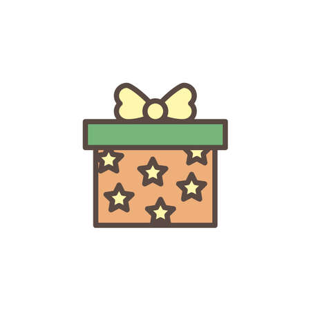 Present box with bow ribbon filled outline icon, line vector sign, linear colorful pictogram isolated on white. Gift box symbol, logo illustration. Pixel perfect vector graphicsのイラスト素材