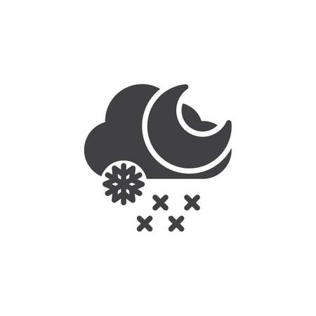 Cloud with snow and moon vector icon. filled flat sign for mobile concept and web design. Snowy night weather simple solid icon. Symbol, logo illustration. Pixel perfect vector graphicsのイラスト素材