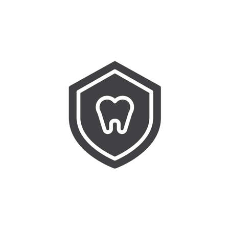 Dental insurance vector icon. filled flat sign for mobile concept and web design. Tooth and shield simple solid icon. Tooth protection symbol, logo illustration. Pixel perfect vector graphicsのイラスト素材