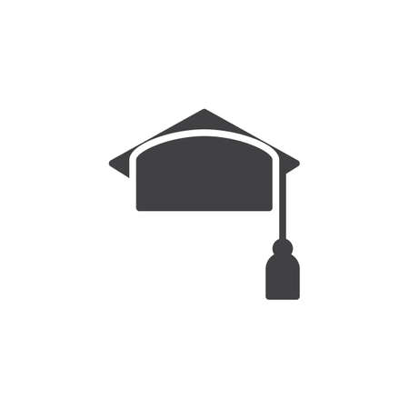 Mortarboard vector icon. filled flat sign for mobile concept and web design. Graduation hat simple solid icon. Academic cap symbol, logo illustration. Pixel perfect vector graphicsのイラスト素材