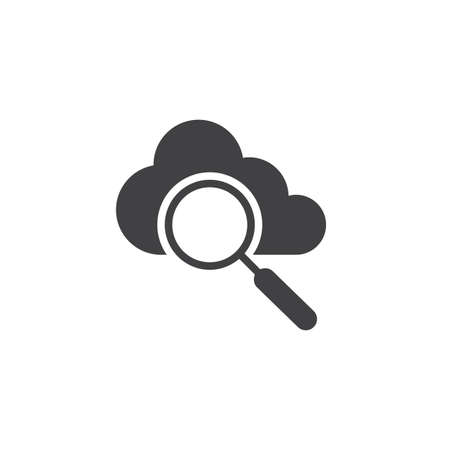 Cloud search vector icon. filled flat sign for mobile concept and web design. Magnifier and cloud computing simple solid icon. Symbol, logo illustration. Pixel perfect vector graphicsのイラスト素材