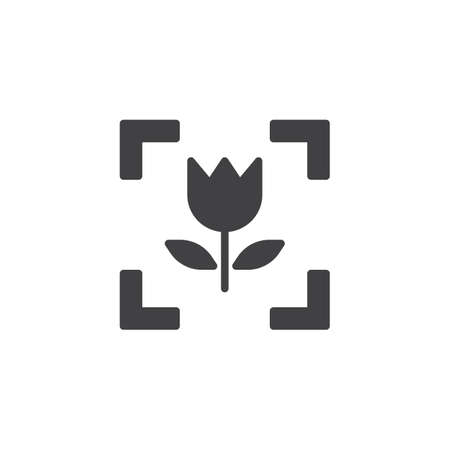 Macro camera focus vector icon. filled flat sign for mobile concept and web design. Photo camera...