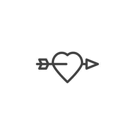 Cupid arrow and heart line icon. linear style sign for mobile concept and web design. Heart with arrow outline vector icon. Love and Valentines Day symbol, logo illustration. Pixel perfect vectorのイラスト素材