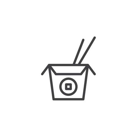 Noodles box with Chopsticks line icon. linear style sign for mobile concept and web design. Chinese food outline vector icon. Symbol, logo illustration. Pixel perfect vector graphicsのイラスト素材